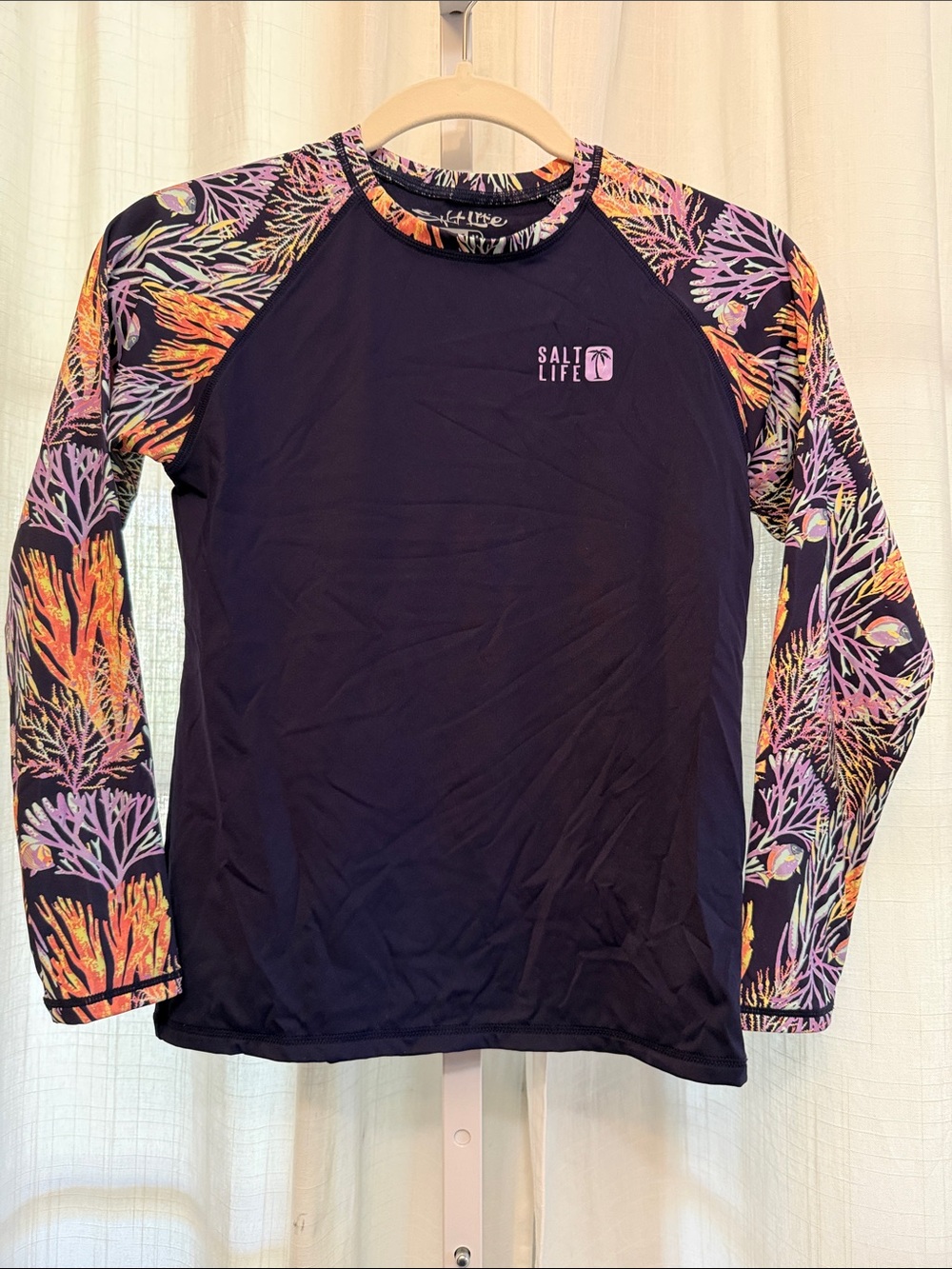 Salt Life Navy Rash Guard with Coral-Print Sleeves
